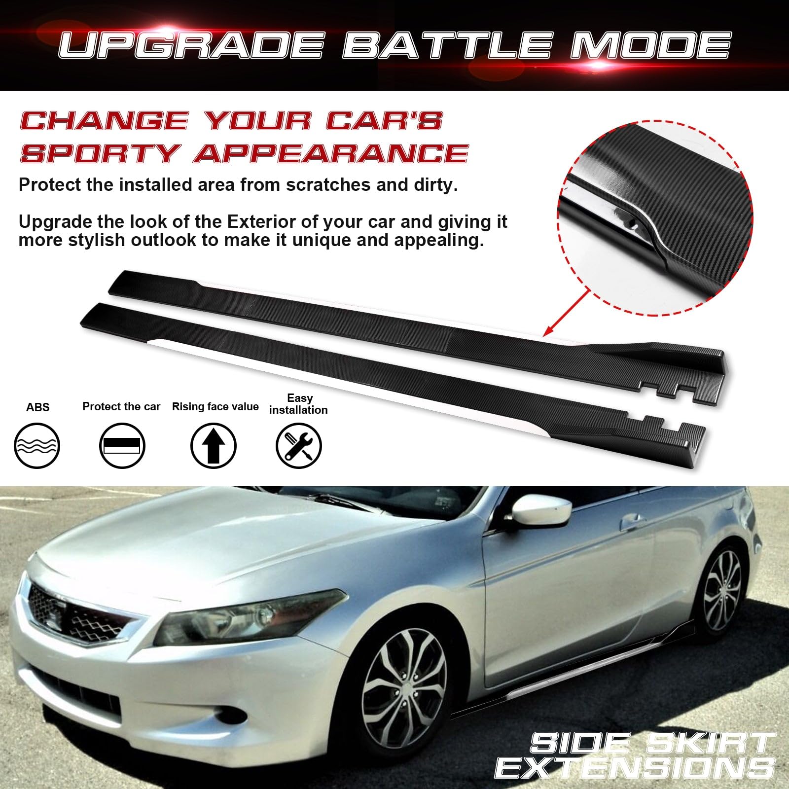 Xotic Tech Universal Car Side Skirts - Rocker Panel Protector with Splitter Winglets & Diffuser Bottom Line Extension Body Kit | Perfect for Street Racing, Car Shows & Daily Driving Protection