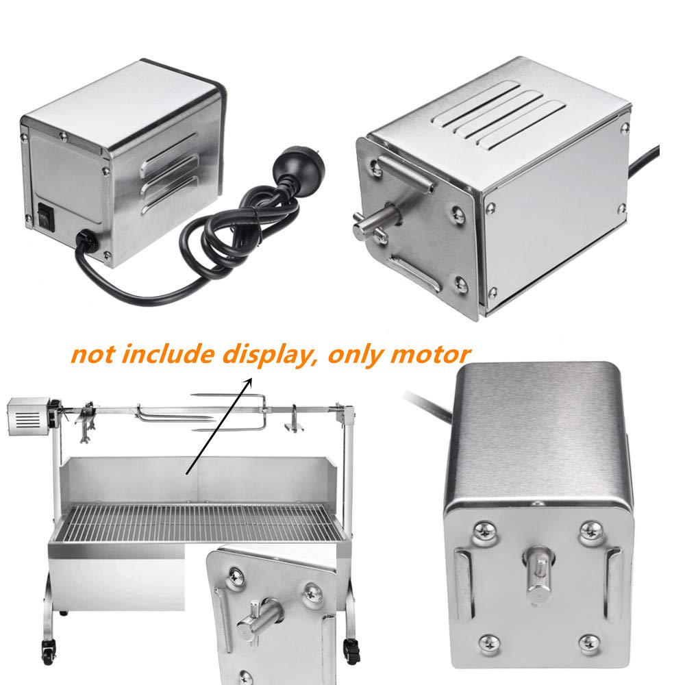 Stainless Steel Electric Rotisserie Motor for BBQ Grill - 15W, 40kg/90lb Load Capacity, T-Bar Drive Shaft - Perfect for Rotating Pig, Lamb, Chicken, Goat on Charcoal Grill - Ideal for Backyard Barbecues, Camping, and Outdoor Cooking Parties
