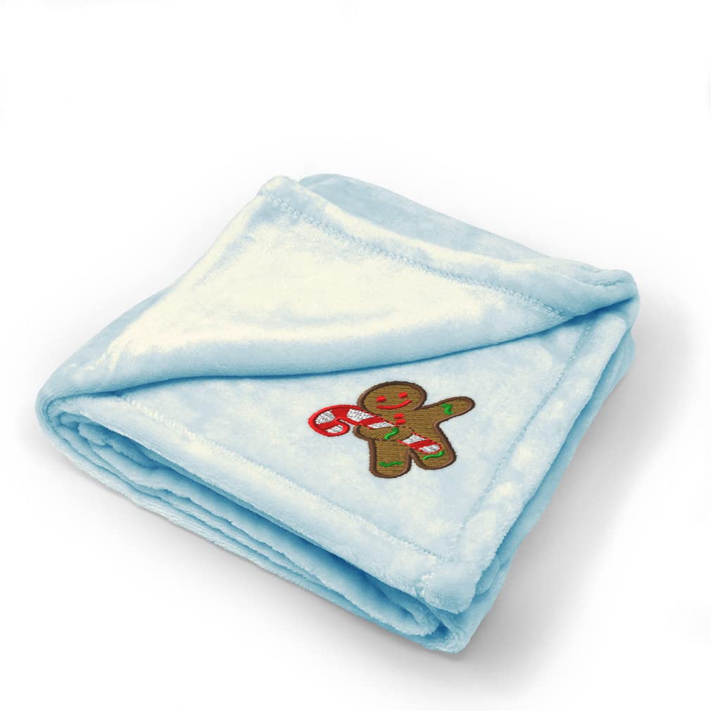 Soft Plush Gingerbread Man Baby Blanket - Blue Polyester Swaddle & Receiving Blanket for Boys & Girls | Nursery Bedding, Newborn Gift & Cozy Winter Wrap