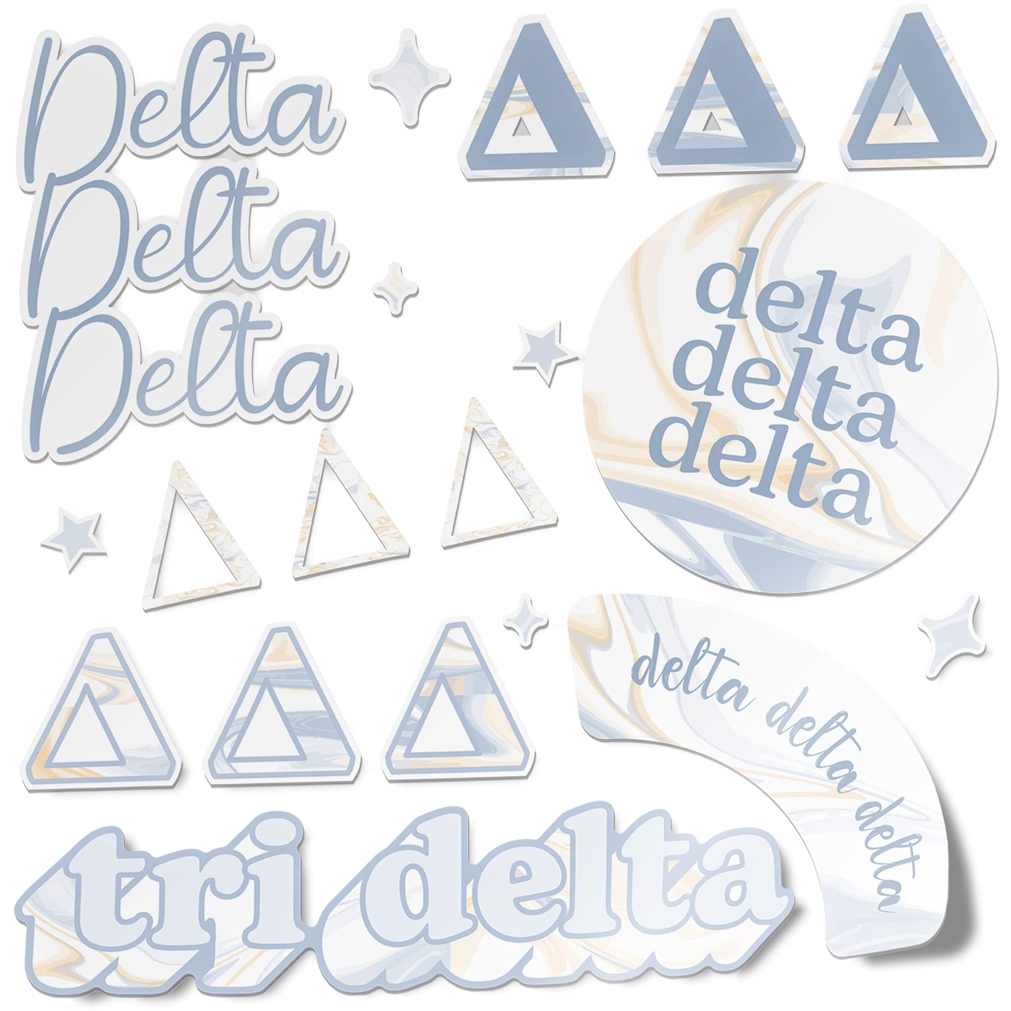 Tri-Delta Sorority Vinyl Decals - Desert Cactus Delta Delta Delta Sticker Set for Laptop, Water Bottle, Car & Scrapbook (Marble Sheet) | Perfect for Sorority Sisters, College Dorm Decor & Greek Life Accessories