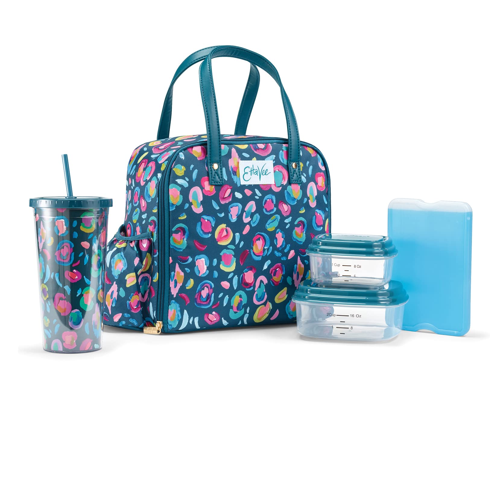 Fit & Fresh Insulated Leakproof Lunch Bag for Women - Stain-Resistant Large Lunch Box with Containers, Tumbler & Ice Pack - Zipper Closure Wichita Leopard Design - Perfect for Work, Office, School & Picnics