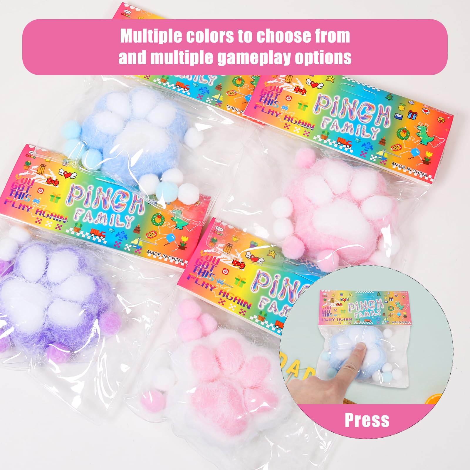 2 Pack Cute Kawaii Cat Paw Squishy Toys - Soft Jelly Squeeze Stress Relief Fidget Toys for Adults & Kids - Fun Novelty Sticky Fur Ball Squishies for Anxiety Relief, Office Desk & Home Decor