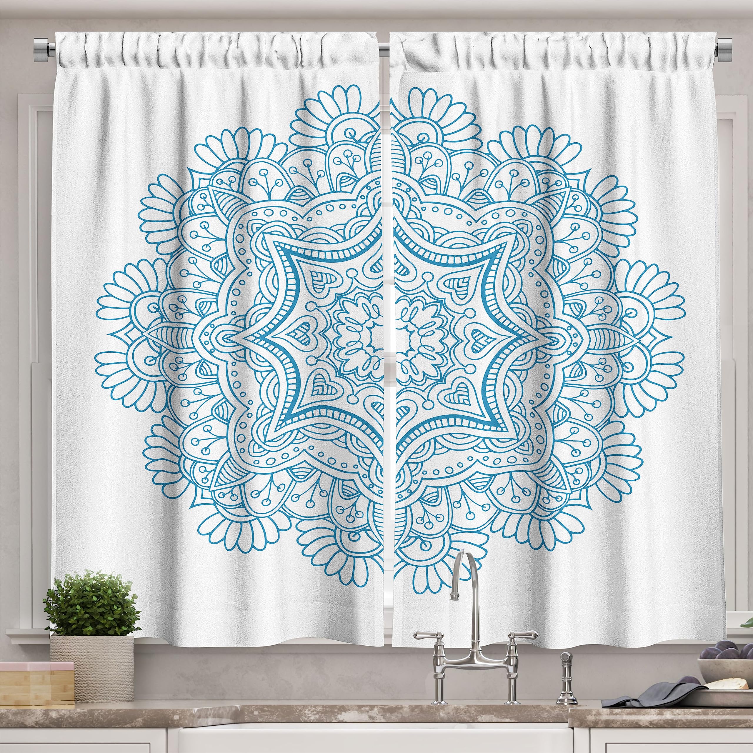 Ambesonne Blue Mandala Kitchen Curtains - 55
