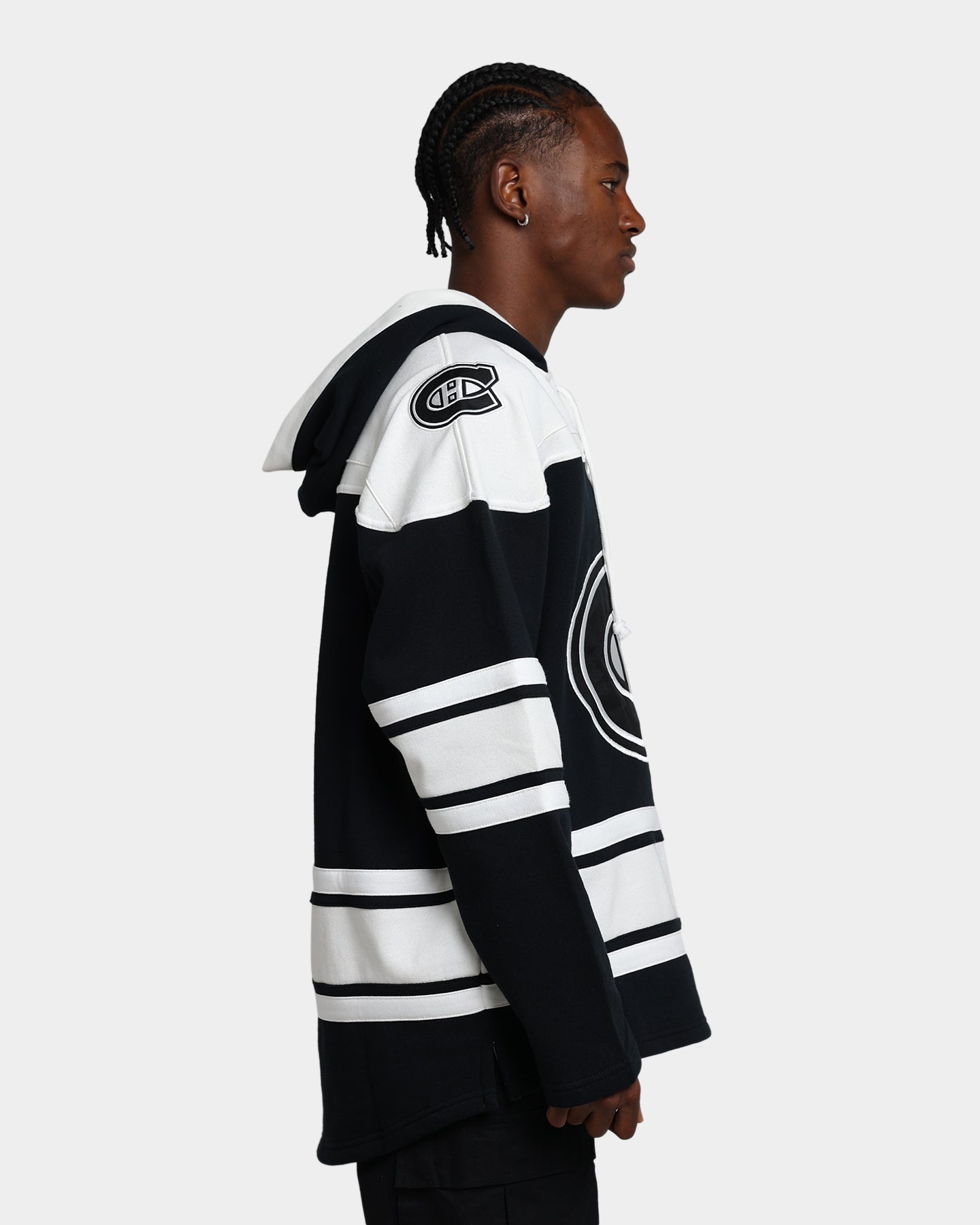 47 Brand Montreal Canadiens Superior Lacer Hoodie - Men's NHL Hockey Pullover Sweatshirt with Adjustable Laces - Jet Black - Perfect for Game Day, Tailgating & Casual Wear