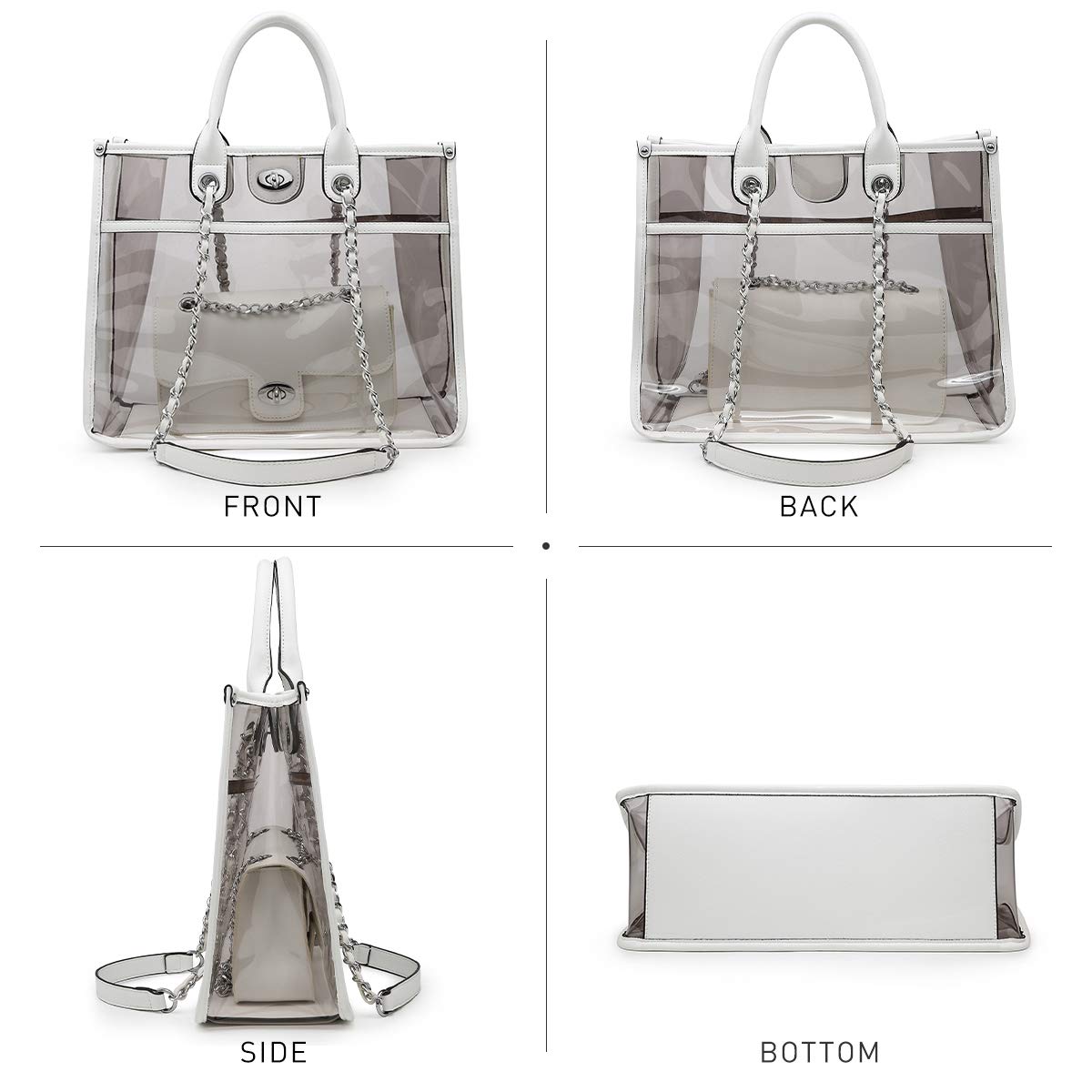 Large Clear Tote Bag - Stadium Approved Transparent Purse for Women | 2-in-1 Crossbody & Shoulder Bag for Concerts, Sports Games & Work | Waterproof & Durable Event Essentials