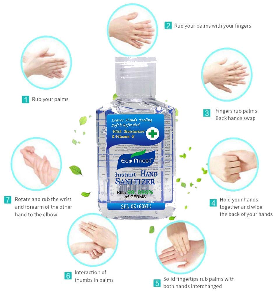 Eco Finest 2oz Hand Sanitizer Bulk Pack (24 Count) - 75% Alcohol No Rinse Instant Clean - Travel Size Sanitizing Gel for Office, School, Gym & On-The-Go Use