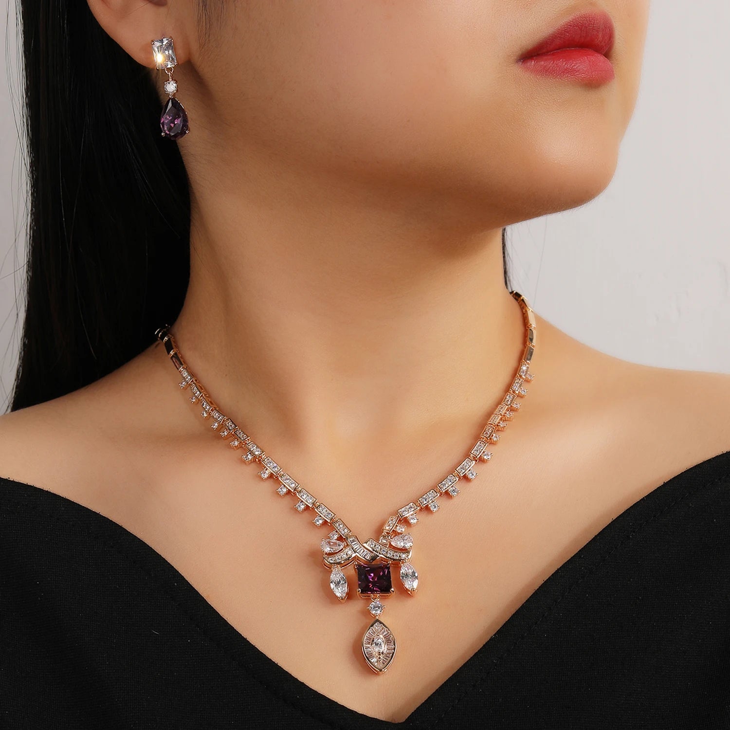 Elegant Cubic Zirconia Earrings and Necklace Set for Women - Shiny Party Jewelry Accessories for Banquet, Wedding & Evening Dresses | CN11410