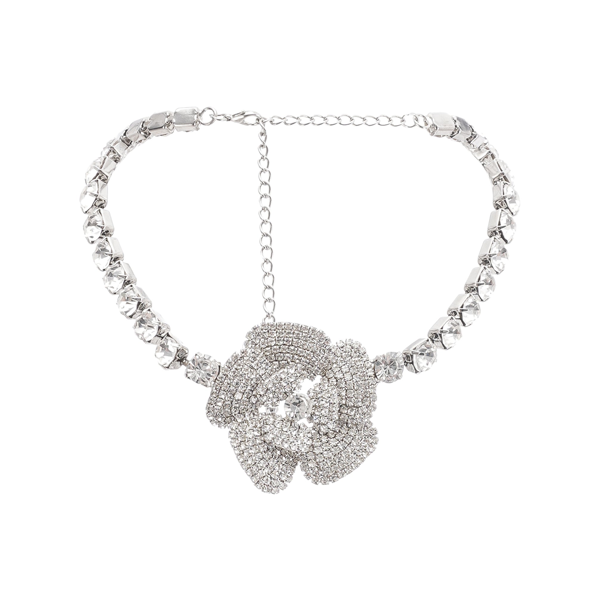 Aimee Crystal Embellished Faux Flower Necklace - Elegant Floral Jewelry for Women, Perfect for Weddings, Parties & Everyday Wear
