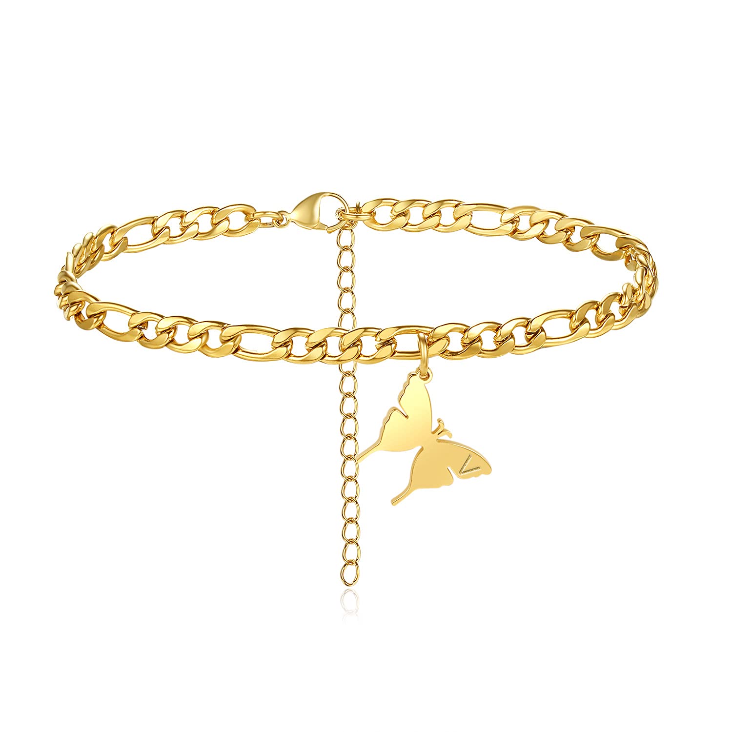 XSILA Butterfly Initial Ankle Bracelets for Women Girls - 18k Gold Plated Stainless Steel Adjustable Letter Anklet - Perfect for Gifts, Beach Wear & Everyday Fashion Accessories