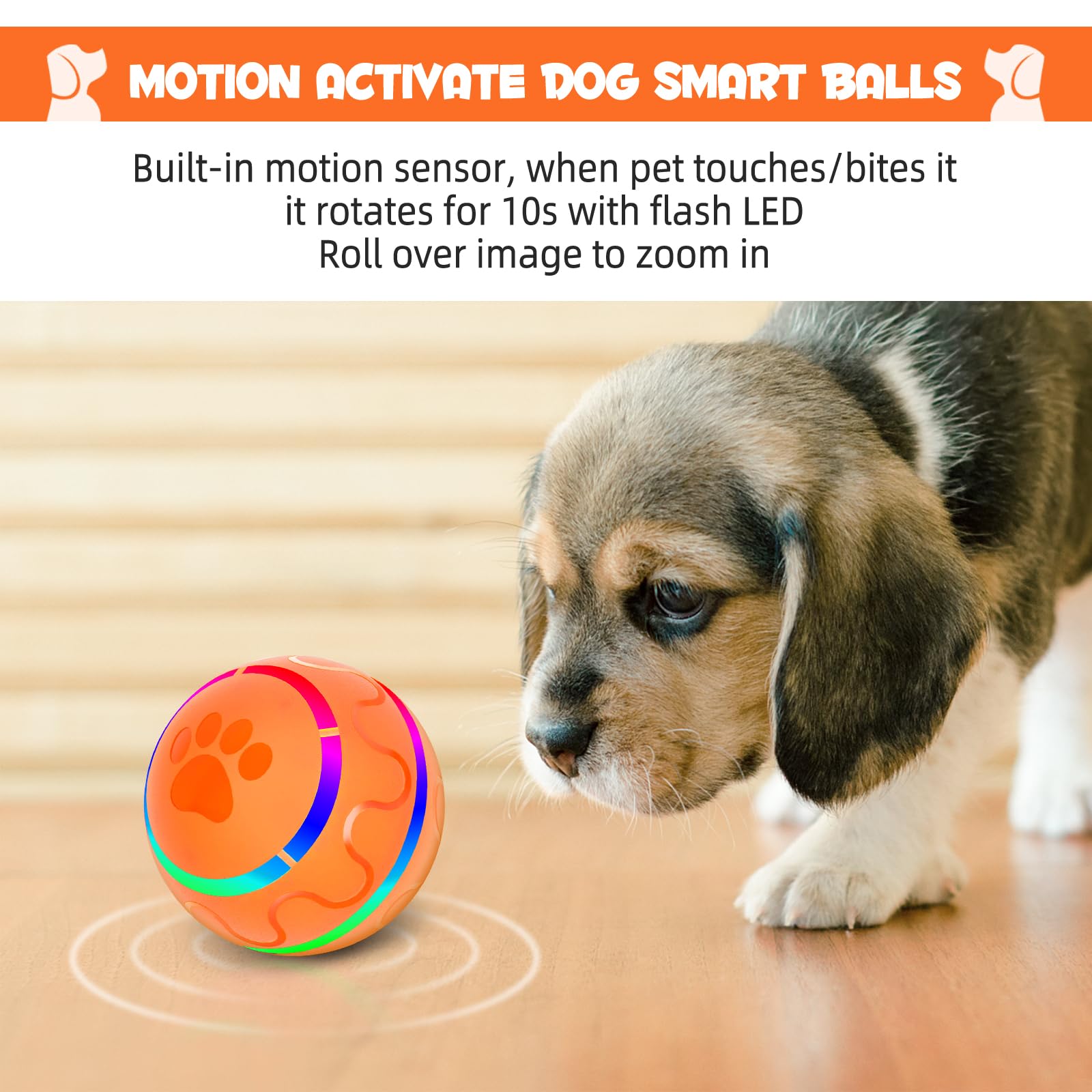 IFurffy Peppy Pet Ball for Dogs - Interactive Durable Automatic Rolling Ball with LED Lights for Small & Medium Breeds, Motion Activated, BPA-Free USB Rechargeable Dog Toy - Perfect for Indoor Play, Training & Exercise