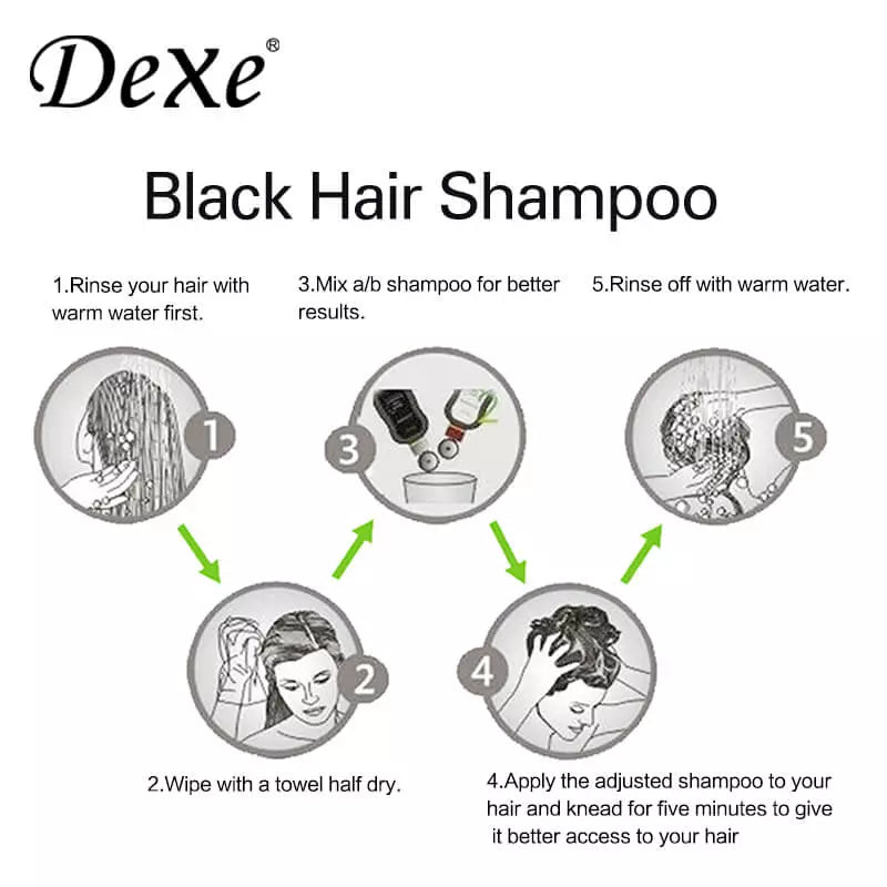 DEXE Black Hair Shampoo - 5 Minutes Instant Permanent Hair Dye for Men & Women - 10 Pack - Long Lasting Color for Gray Coverage & Hair Coloring at Home