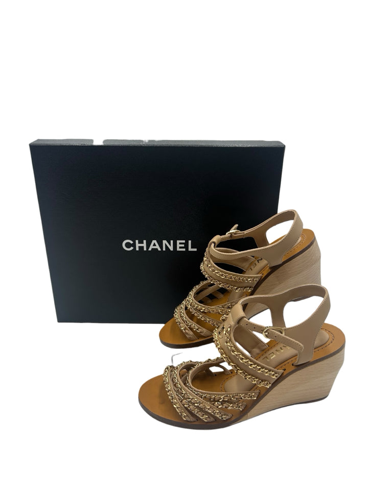Chanel CC Lambskin Multi-Chain Wedge Sandals for Women - Size 36 (US 6) | Luxury Designer Heels for Summer, Parties & Special Occasions