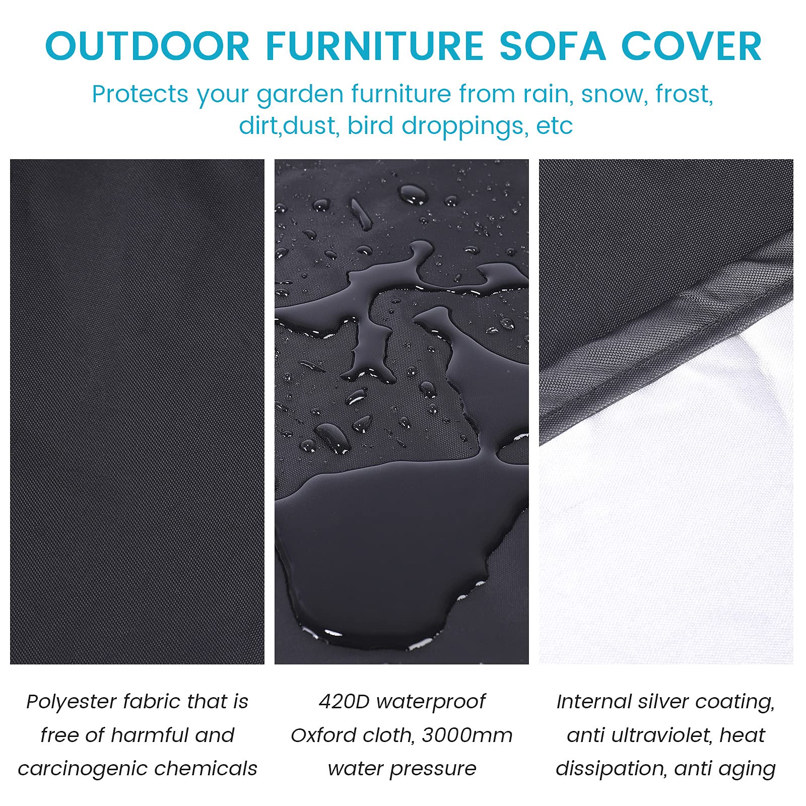Waterproof 420D Outdoor Patio Sectional Sofa Cover - Windproof V-Shaped Furniture Protector (106