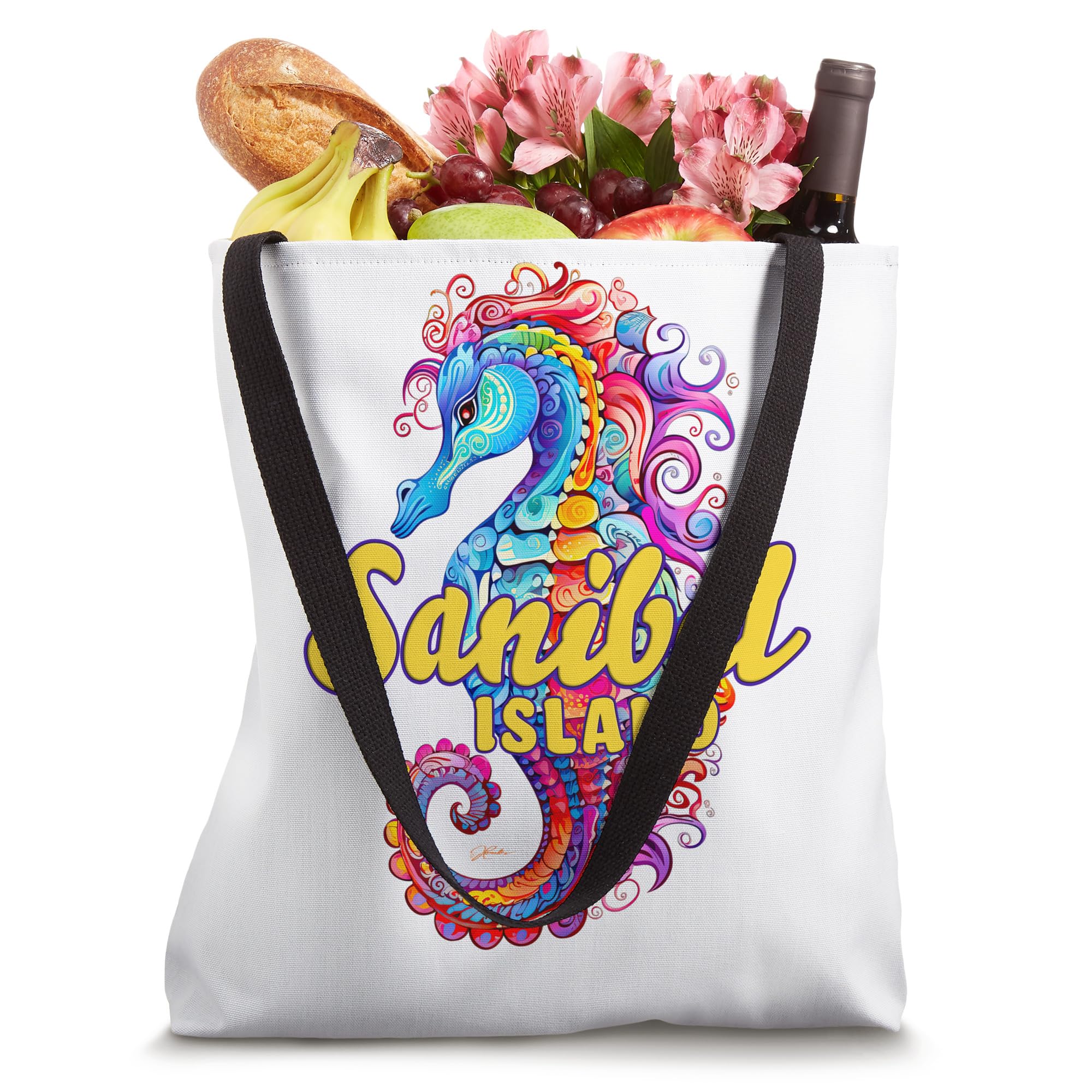 JCombs Sanibel Island Florida Seahorse Beach Tote Bag - Stylish & Durable Canvas Tote for Beach Trips, Shopping & Travel Accessories