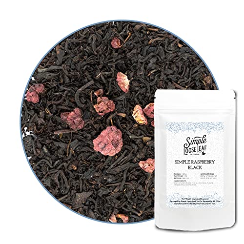 Premium Loose Leaf Black Tea - Simple Raspberry Black Tea - High Caffeine, Rich & Sweet Flavor - 1 Ounce - Perfect for Morning Boost or Afternoon Relaxation