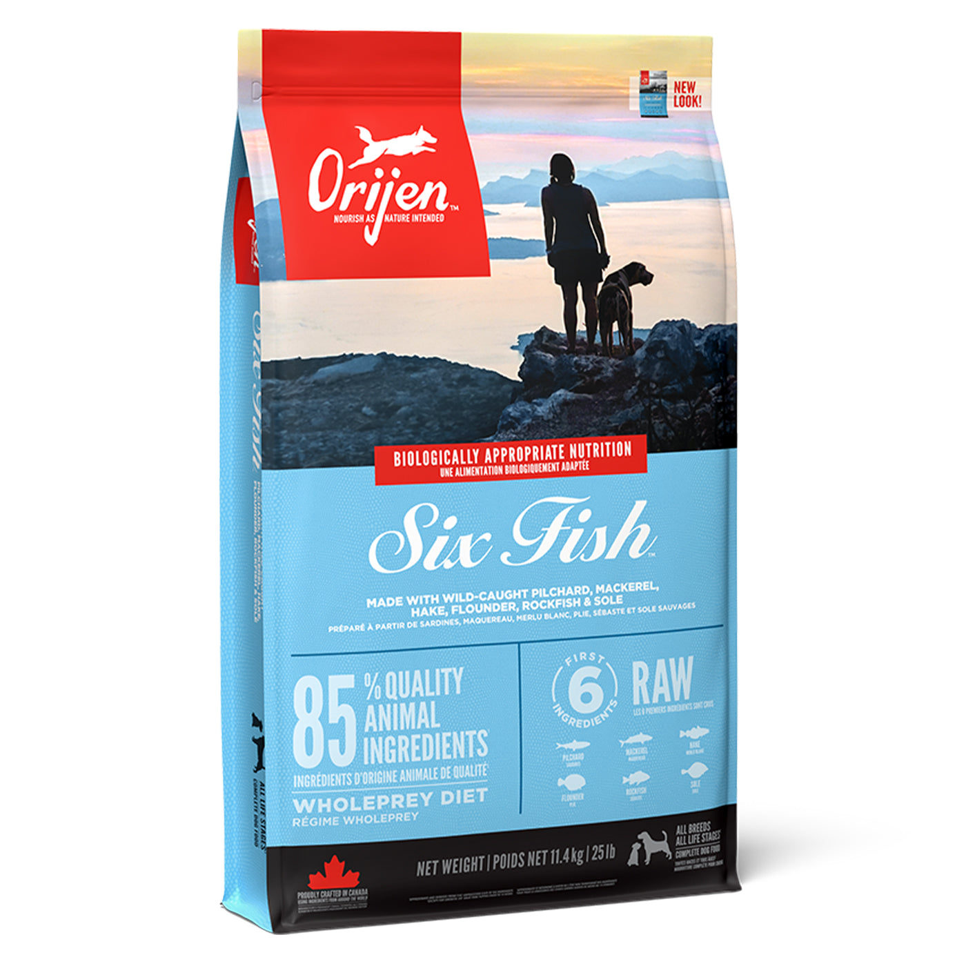 ORIJEN Premium 6 Fish Dry Dog Food - High Protein Grain-Free Recipe for Adult Dogs - Perfect for Active & Sensitive Dogs - Ideal for Daily Meals & Training Treats