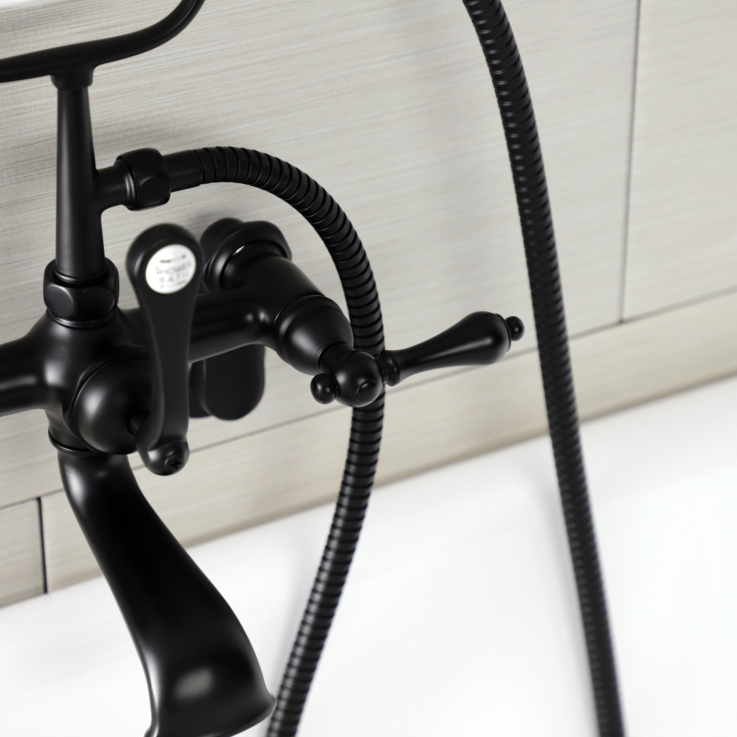 Vintage Matte Black 3-Handle Wall Mount Clawfoot Tub Faucet with Hand Shower - AE51T0 Antique Style Bathroom Fixture for Classic & Modern Bathrooms