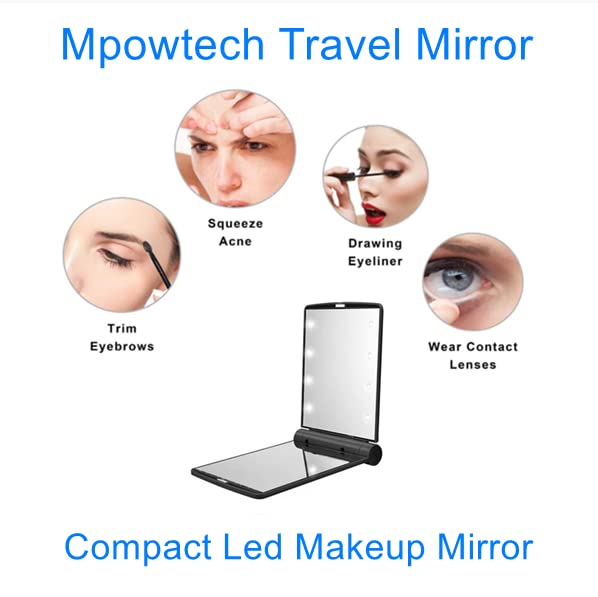 LED Compact Mirror with 8 Lights - Portable Folding Makeup Mirror for Women, Travel Vanity Mirror with Adjustable Brightness, Perfect Gift for Her - Ideal for Home, Travel, Purse & Makeup Touch-Ups