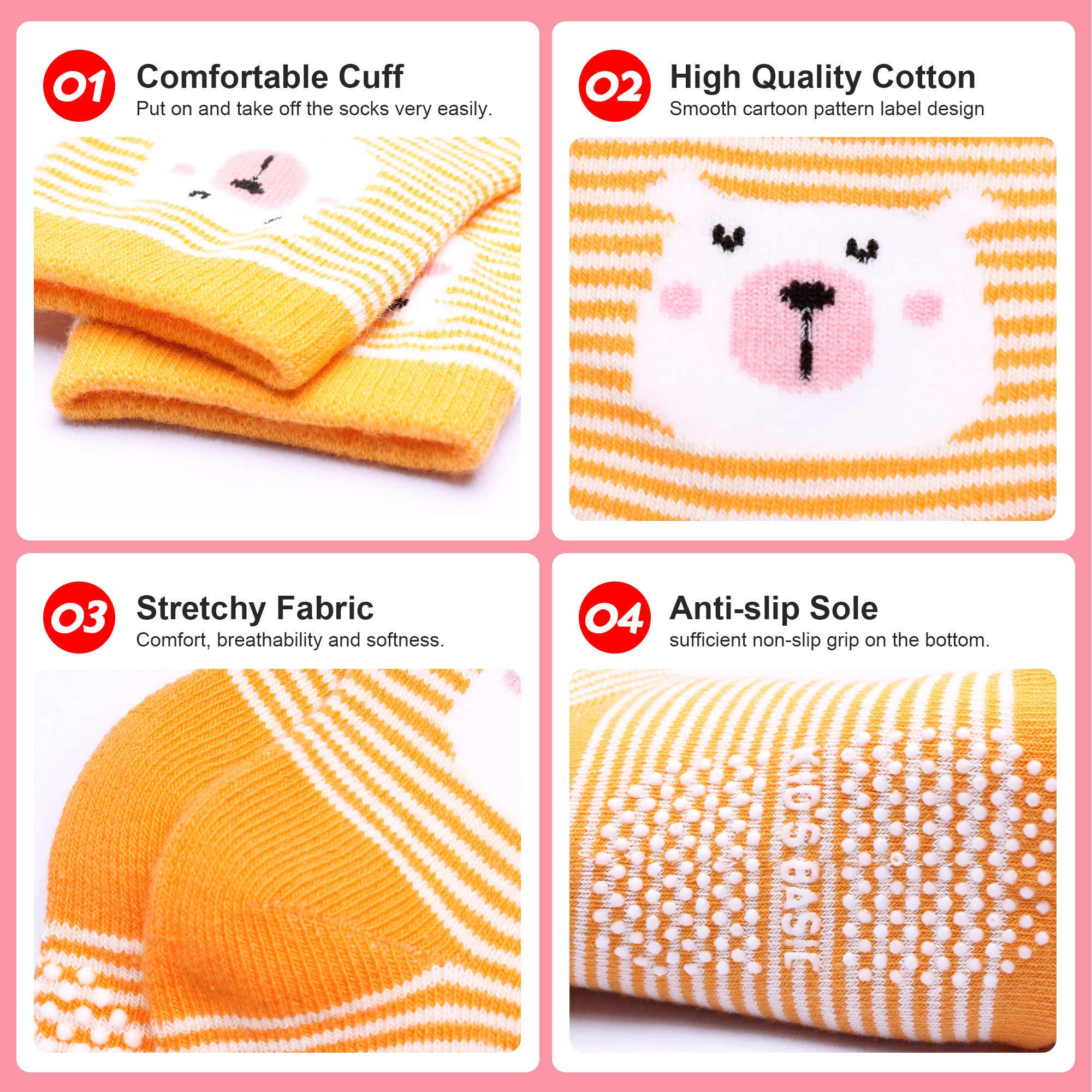 HYzgb Non-Slip Toddler Socks for Boys & Girls 1-7 Years | 12 Pairs Cotton Crew Socks (12-24 Months) | Perfect for Playtime, Daycare & First Steps