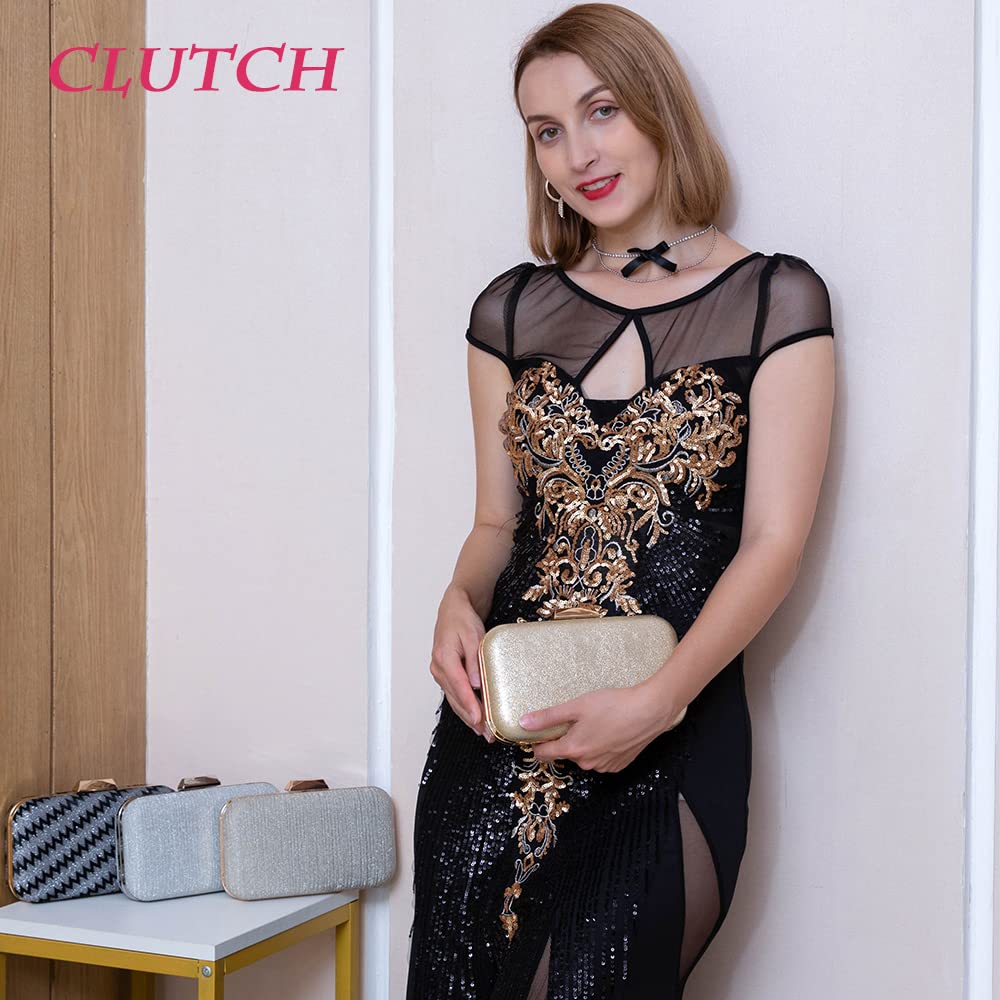 Elegant Gold Clutch Purse for Women - Wedding, Party, Prom Evening Bag with Crossbody & Shoulder Strap - Perfect for Bridal Events, Date Nights & Formal Occasions