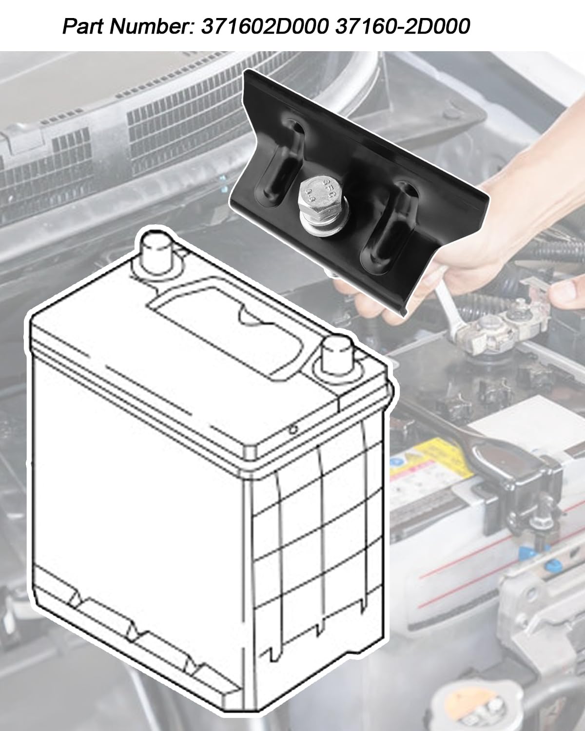 304 Stainless Steel Car Battery Hold Down Clamp with Bolt - Compatible with Hyundai IX35 2010-2015 Models - Replacement for 371602D000 & 37160-2D000 - Secure Battery for Safe Driving & Off-Road Adventures