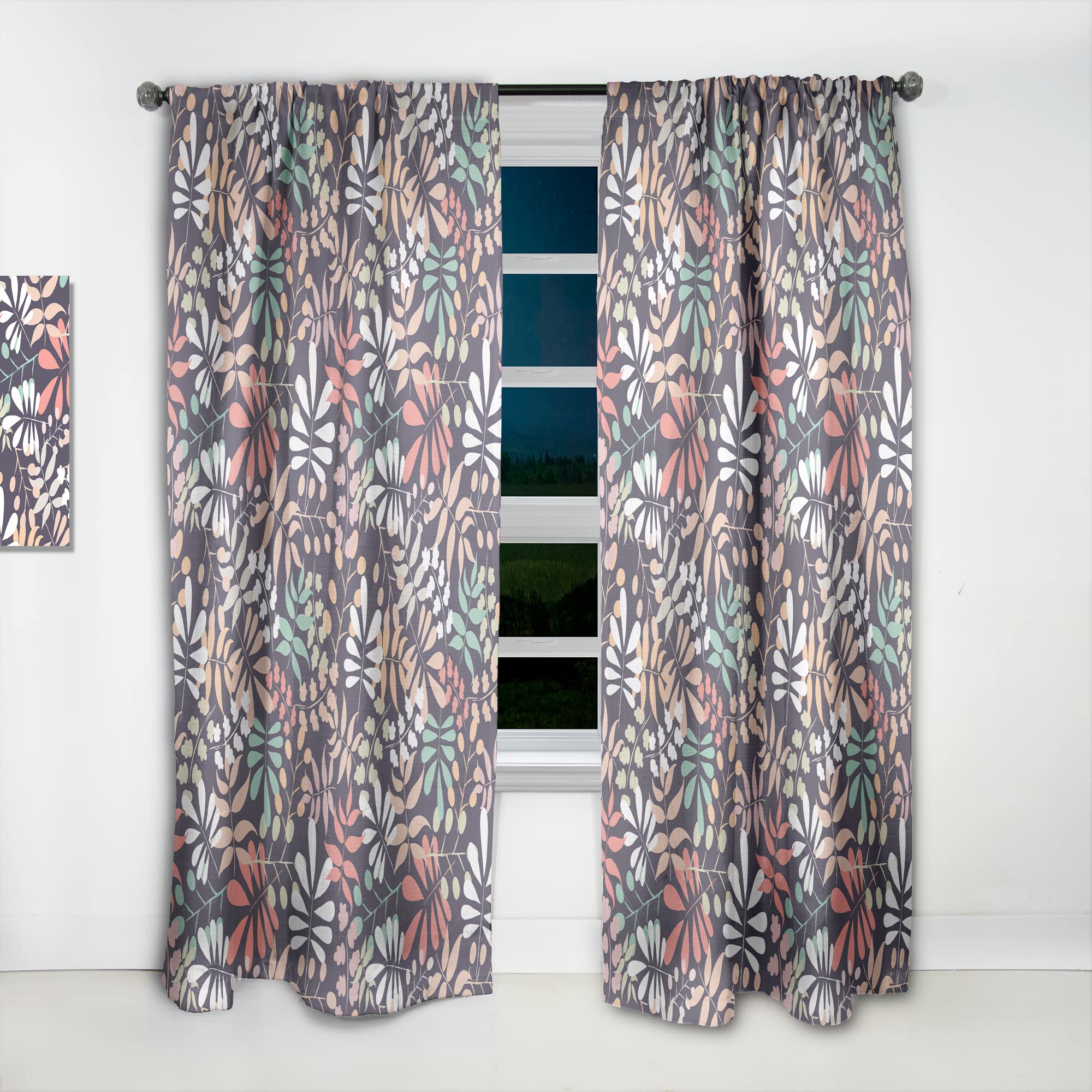 DesignQ Retro Botanical Pattern II Thermal Insulated Curtains - Single Panel 52x84 - Elegant Window Treatments for Bedroom & Living Room - Perfect for Home Decor & Light Control