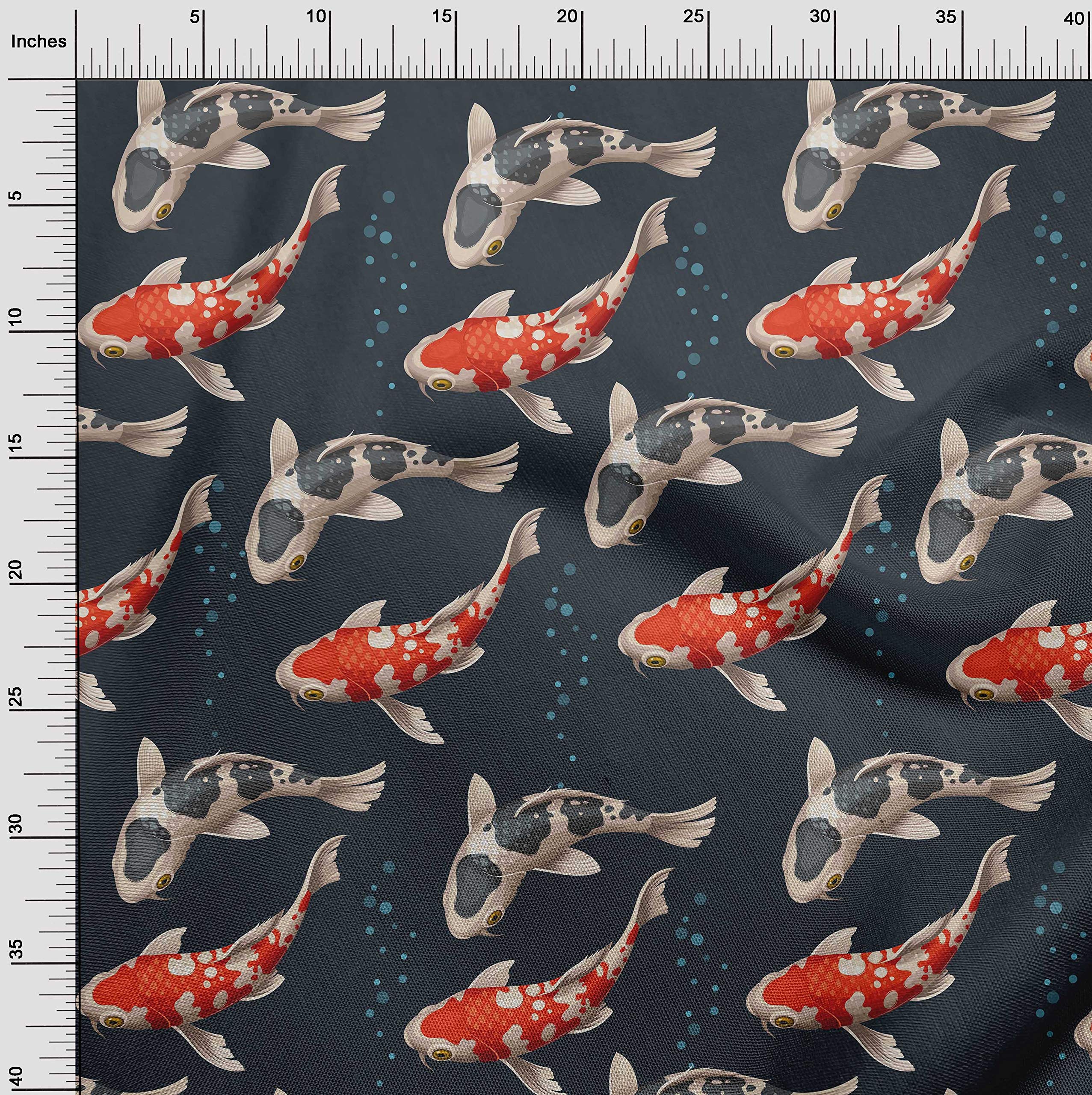 oneOone Cotton Jersey Dark Blue Fabric with Bubbles & Koi Fish Ocean Print - 58 Inch Wide DIY Sewing Material for Clothing, Quilting & Home Decor Projects | Soft, Durable & Versatile Fabric by The Yard