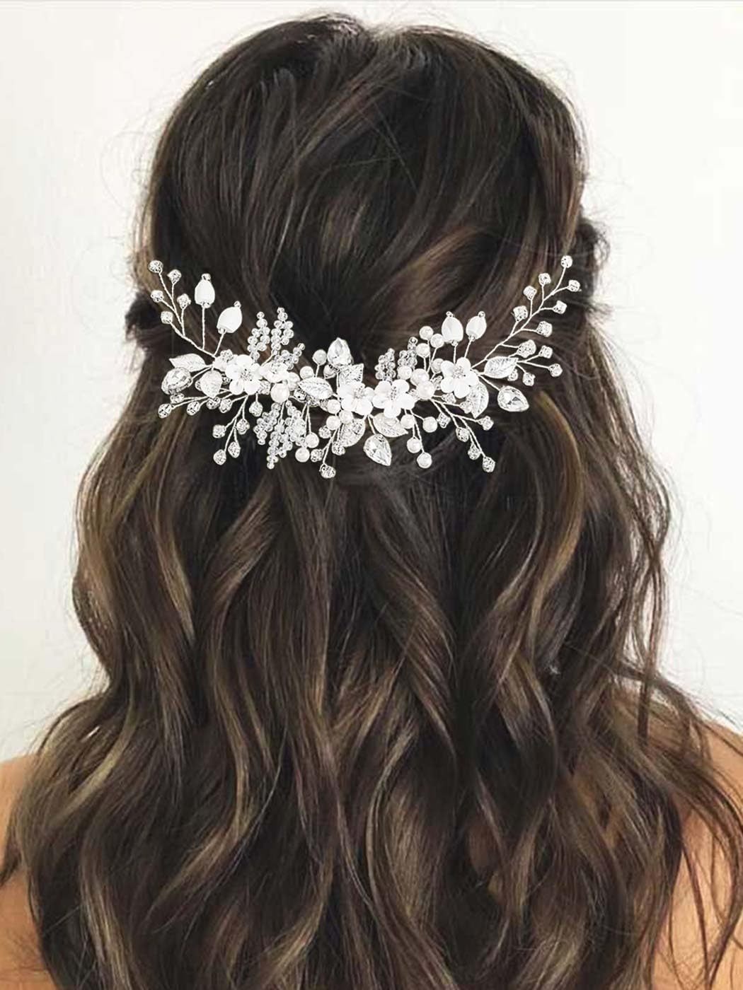 Silver Crystal Pearl Bridal Hair Vine - Floral Leaf Wedding Headpiece for Women & Girls | Perfect for Bridal, Prom, and Special Occasions