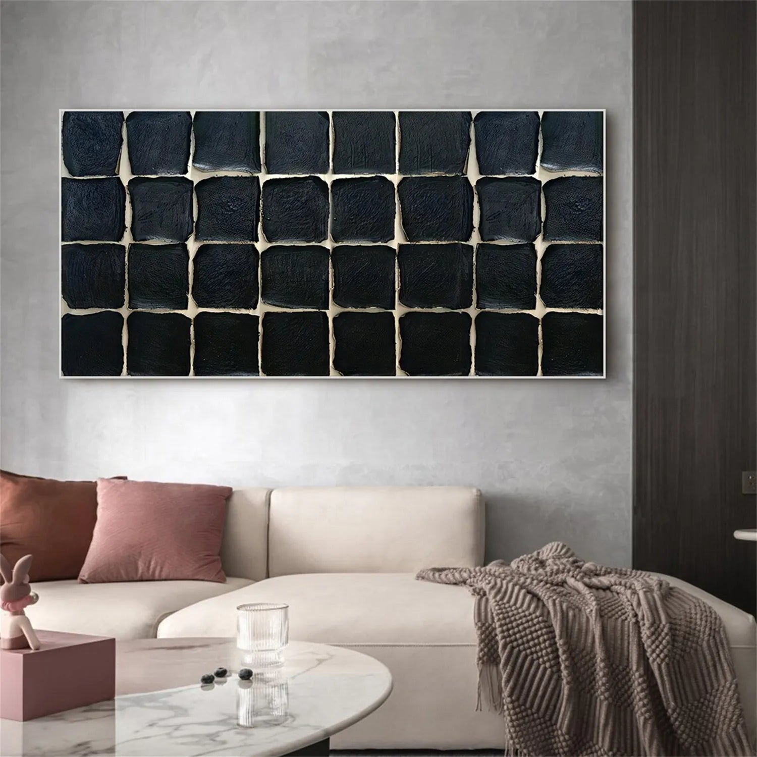 Black Plaster Art Minimalist Textured Painting - Modern Abstract Wall Decor for Living Room, Bedroom & Office - #MZ109