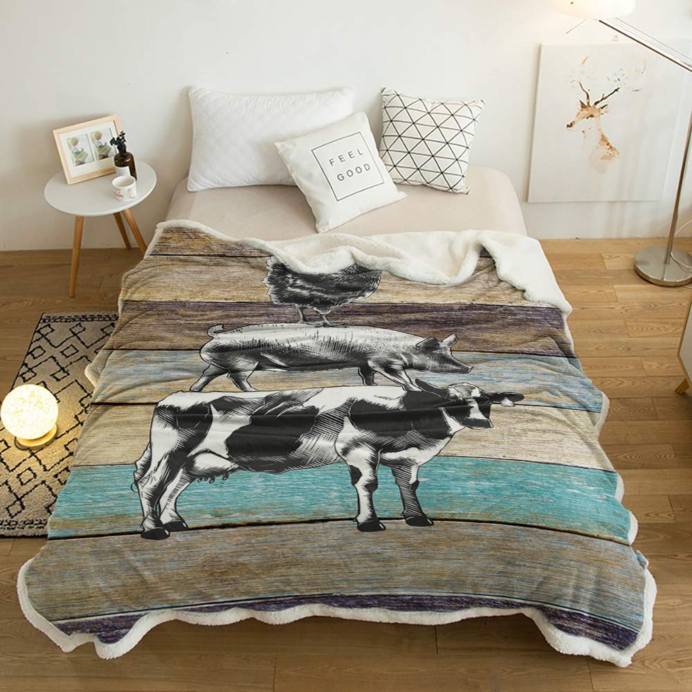 Farm Animals Sherpa Fleece Blanket - Super Soft & Warm 40