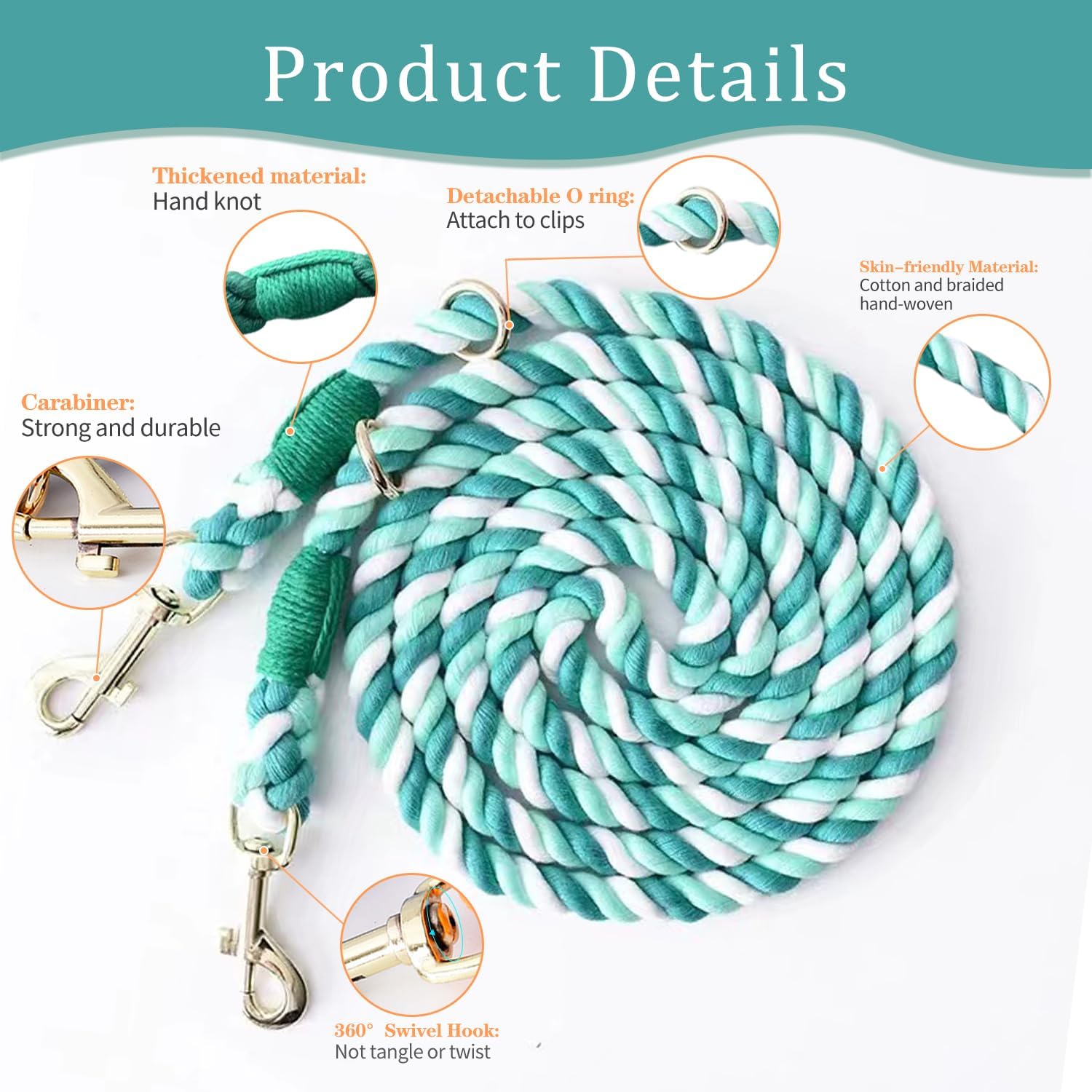 Premium 7.5FT Adjustable Hands-Free Dog Leash with Double Swivel Hook - Strong Multifunctional Rope Leash for Small, Medium & Large Dogs - Ideal for Running, Hiking, Camping & Daily Walks (Eco-Friendly Green) - Perfect for Outdoor Adventures & Urban Exploration