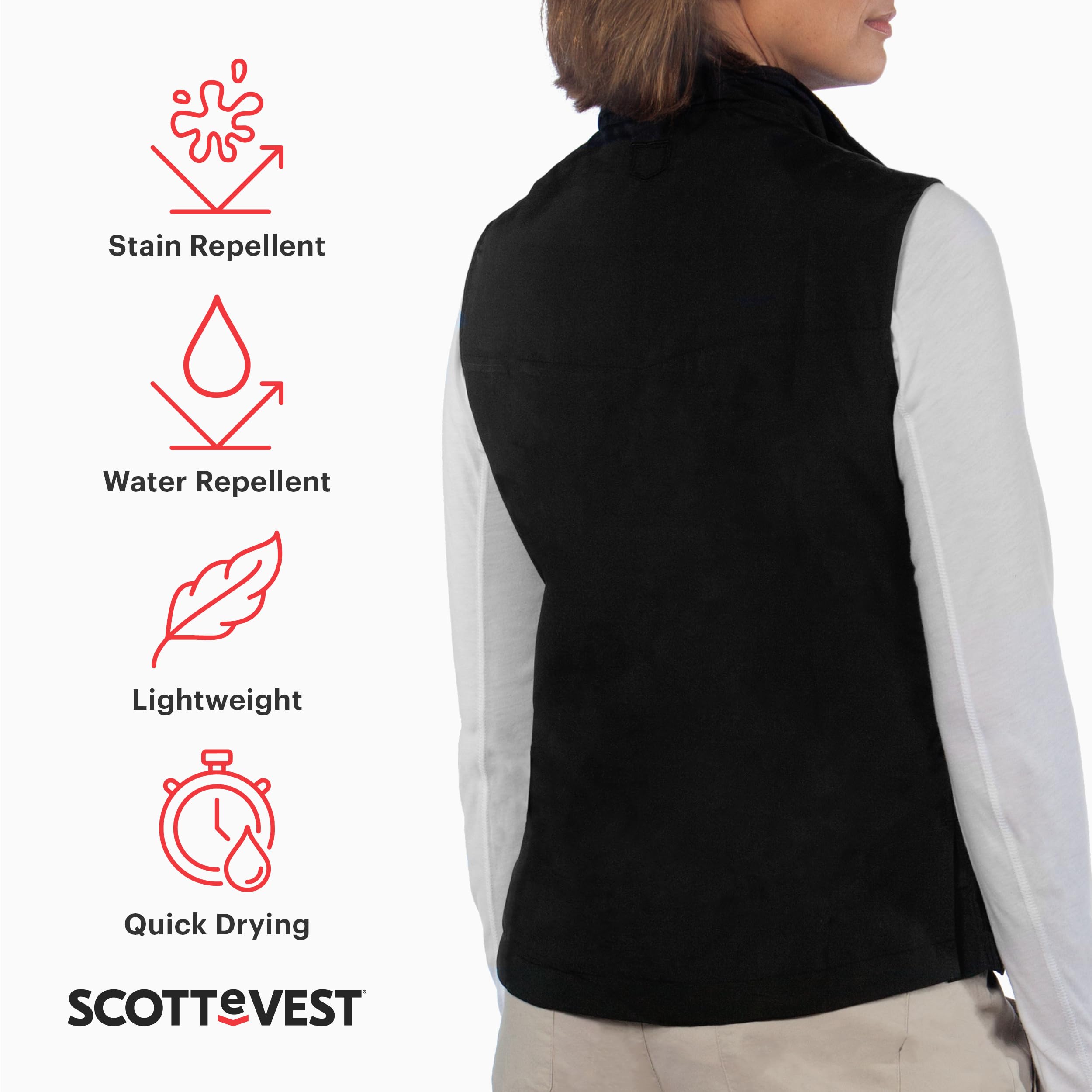 SCOTTeVEST Women's Featherweight Travel Vest with 16 Hidden Pockets - Lightweight Water Repellent Jacket for Hiking, Airplane & Outdoor Activities