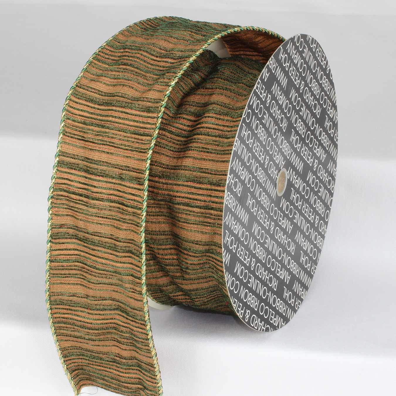Green and Gold Striped Decorative Wired Craft Ribbon - 4 Inch x 20 Yards for Gift Wrapping, Floral Arrangements, DIY Projects & Party Decorations