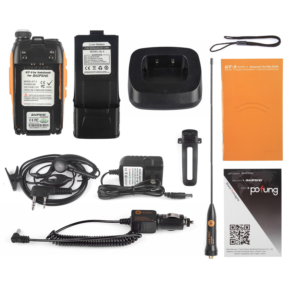 Baofeng GT-3 Mark II Dual Band Two-Way Radio - 5W High Power, 3800mAh Long Battery Life, Upgraded Antenna & Built-in Flashlight - Ideal for Outdoor Adventures, Emergency Communication, and Security Work