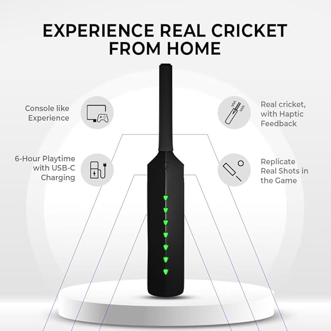 MetaShot Smart Cricket Bat with TV Connector - Wireless Motion Sensor Cricket Bat for Virtual Gaming - Perfect for Indoor Cricket Practice & Fun Family Playtime