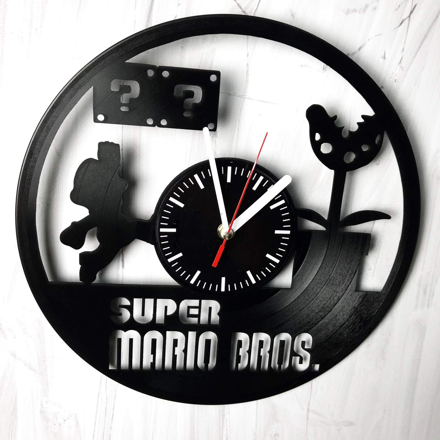 Super Mario Bros Vinyl Record Wall Clock - Handmade Silent Wall Art for Home & Office Decor - Perfect Gift for Boss, Dad, Mom, Boy or Girl - Ideal for Gaming Rooms, Bedrooms & Living Spaces