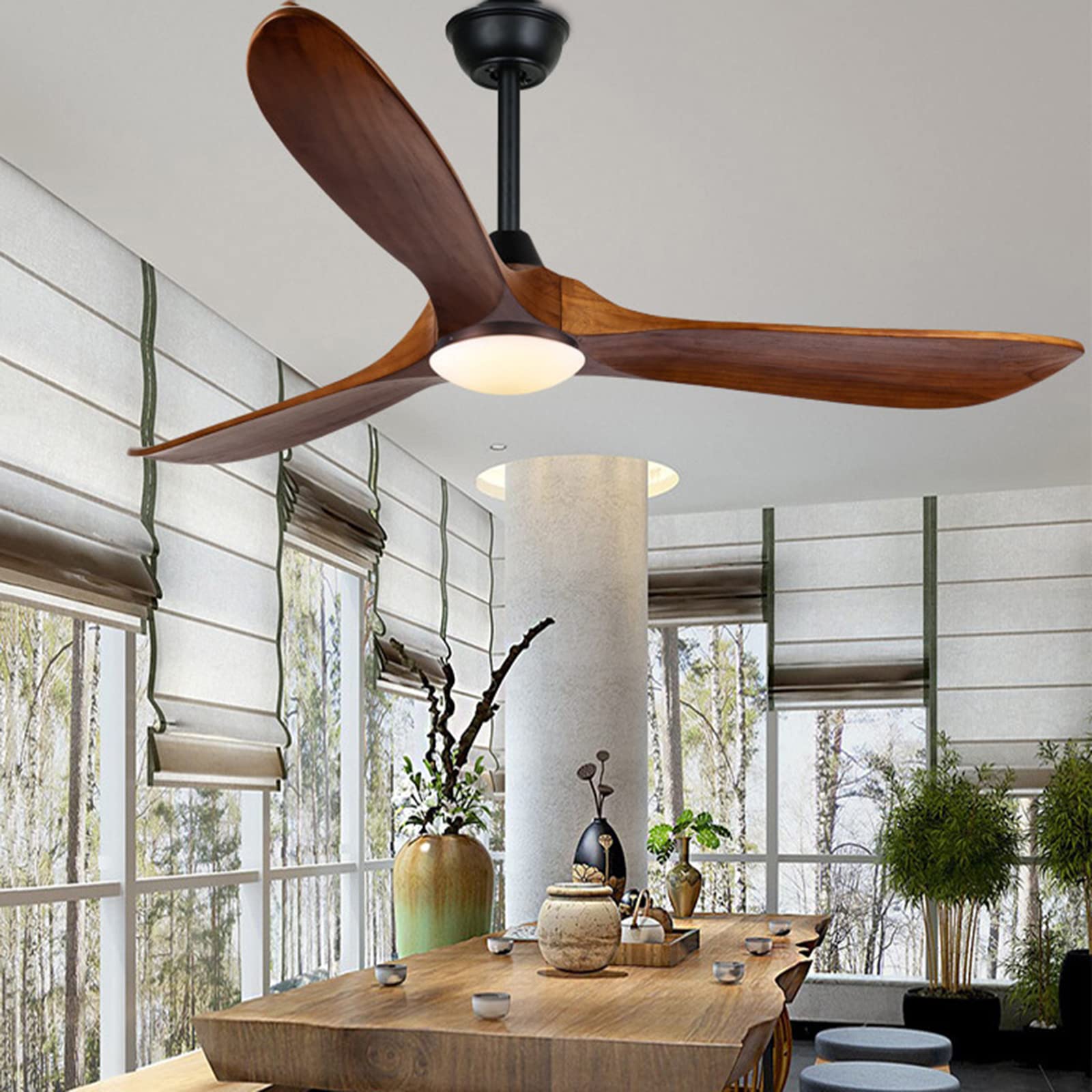 60 Inch Farmhouse Rustic Ceiling Fan with Lights - 3 Blade Wood Outdoor Ceiling Fan, Damp Rated for Patio, Porch, Gazebo - High Airflow Commercial Ceiling Fan for Exterior Spaces | Perfect for Outdoor Entertaining and Home Decoration
