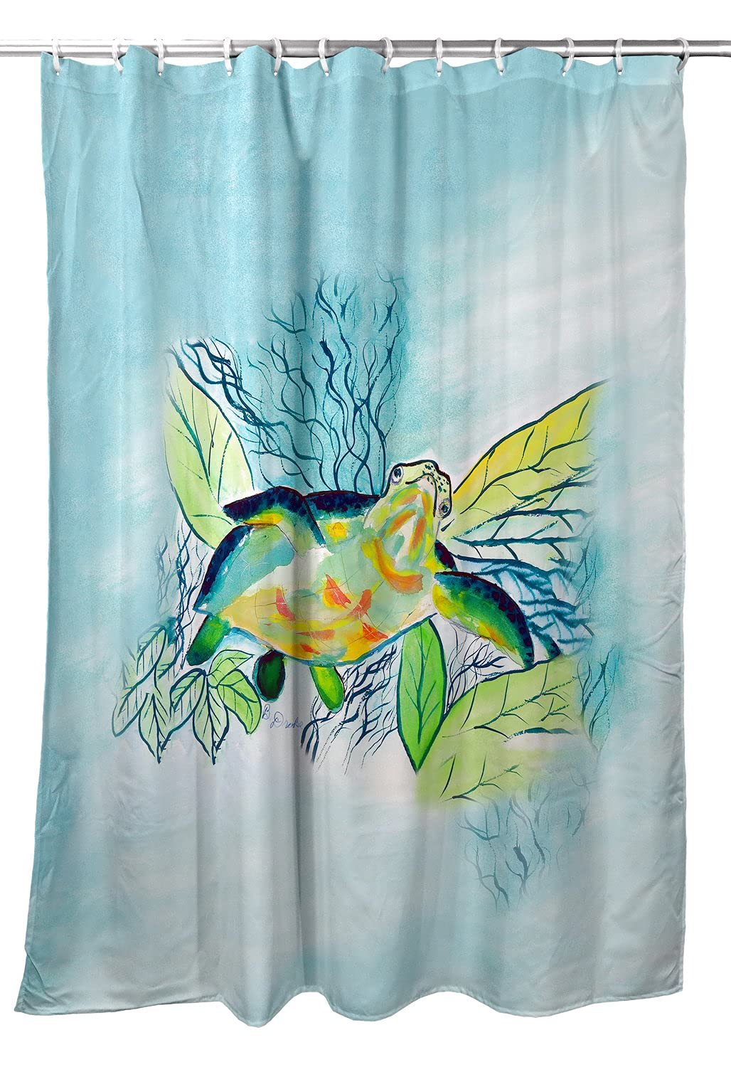 Betsy Drake Smiling Sea Turtle Shower Curtain - Waterproof Bathroom Decor with Cute Ocean Theme - Perfect for Beach House, Kids' Bathroom & Coastal Home Decor