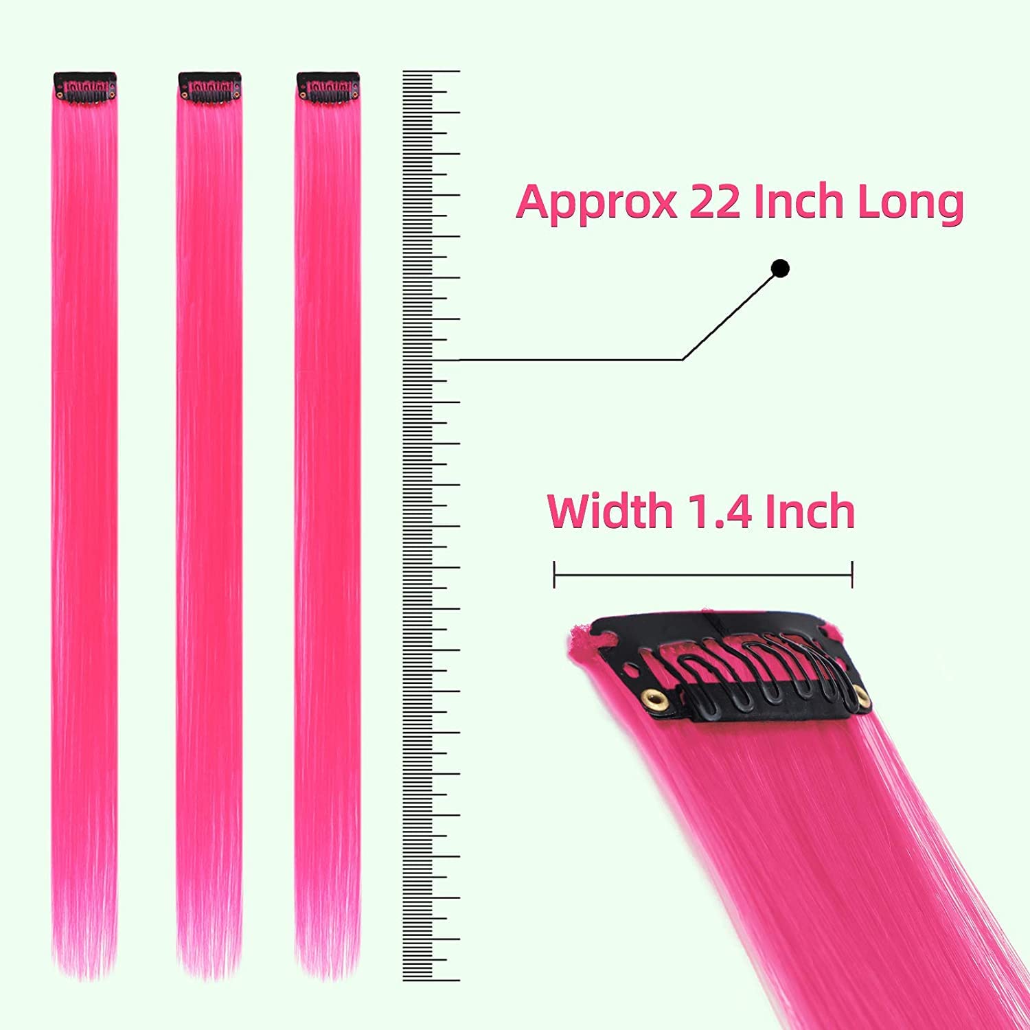 Raaya Set of 2 Pcs Clip-in Hair Extensions for Women & Girls - Pink Colored Synthetic Hair Extensions for Volume & Length - Perfect for Parties, Weddings & Daily Styling