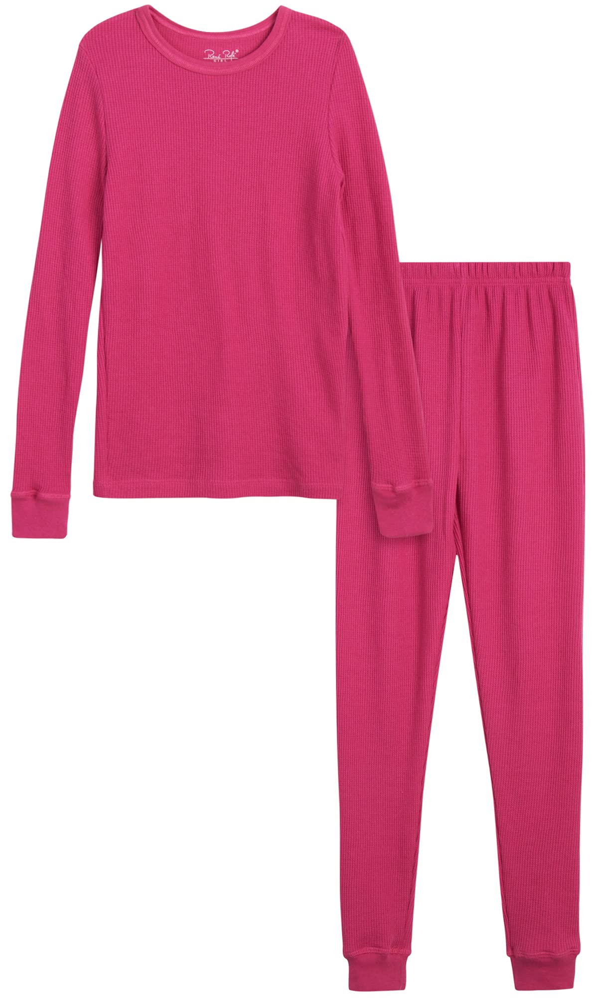 Rene Rofe Girls' Thermal Underwear Set - 2 Piece Waffle Knit Top & Long Johns for Cold Weather (2T-16) | Winter Base Layer for Outdoor Activities & School