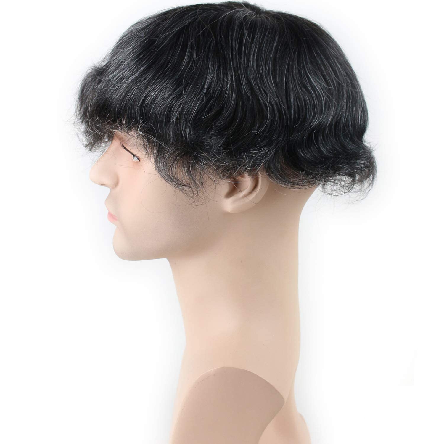 Natural Real Human Hair French Lace Toupee with PU Thin Skin for Men - 1B Mix 20% Grey Hair Replacement System | Perfect for Daily Wear, Special Occasions & Hair Loss Solutions