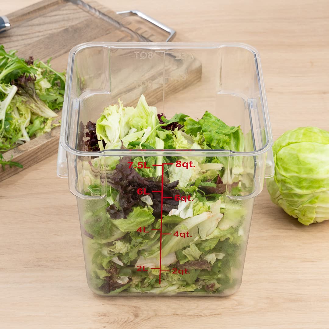 Met Lux 8 Quart Brine Bucket - Square Marinating Container with Volume Markers & Built-In Handle | Clear & Red Plastic Dough Rising Bucket | Freezer-Safe | Ideal for Pickling, Fermenting & Bread Making (Lid Sold Separately)