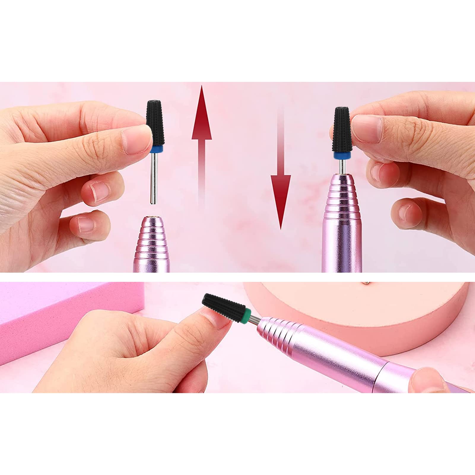 Professional Nail Drill Bits Set - 2-Way Rotation Tungsten Steel Gel Polish Removal Kit with Dust Brush & Grinding Heads for Manicure Pedicure | Home Salon & Nail Art Accessories | Perfect for DIY Nail Care & Professional Salons