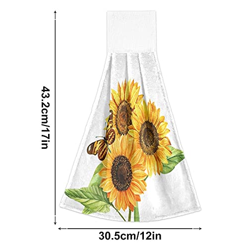 **Sunflower & Butterfly Printed Kitchen Hand Towels - 2PCS Soft Super Absorbent Dishcloths with Hanging Loop (12x17 Inches) - Perfect for Fall Decor, Oven, Dish Drying & Bathroom Use**