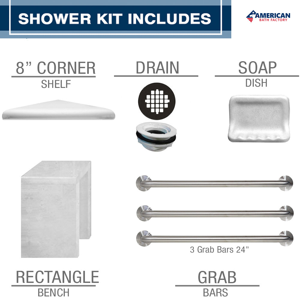 Freedom 60 Alcove Natural Buff Sistine Stone & Newport Mosaic Accent Tile Shower Kit - DIY Bathroom Remodeling Set for Shower Walls and Floor Installation (Perfect for Home Renovation & Bathroom Upgrade)