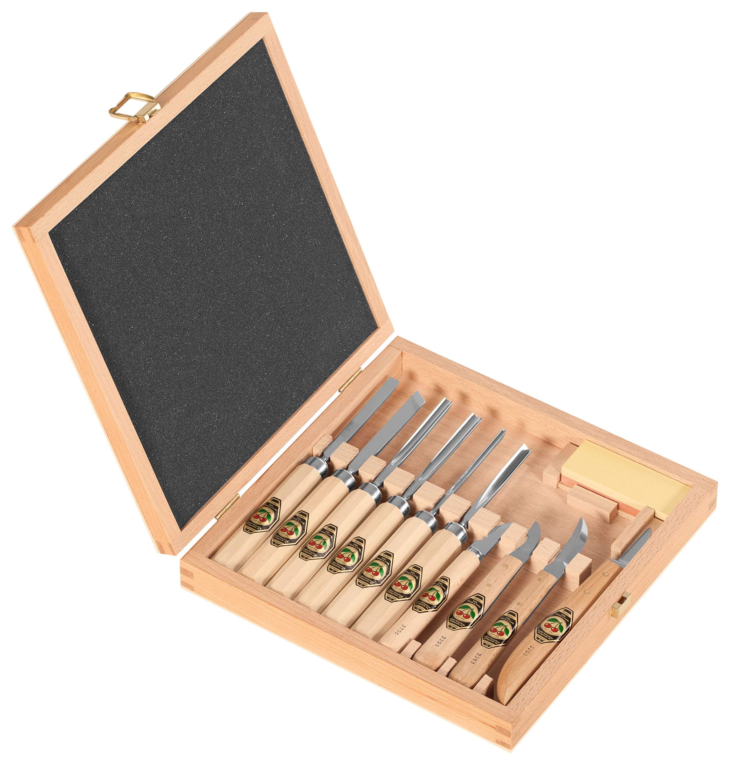 Kirschen 3441000 11-Piece Premium Wood Carving Tool Set in Wooden Box - Perfect for Woodworking, Whittling & DIY Craft Projects