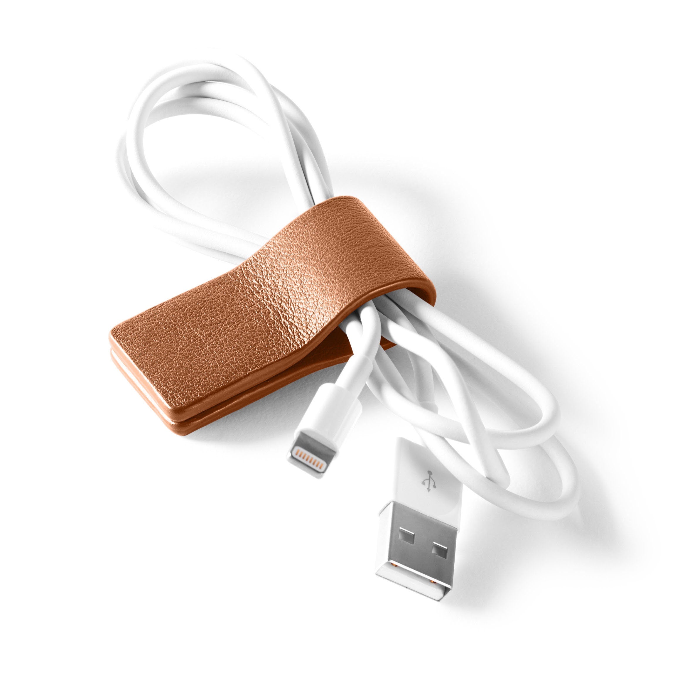 Premium Genuine Leather Cord Wrap Organizer - Cognac Brown for Cable Management | Perfect for Travel, Office, and Home Use