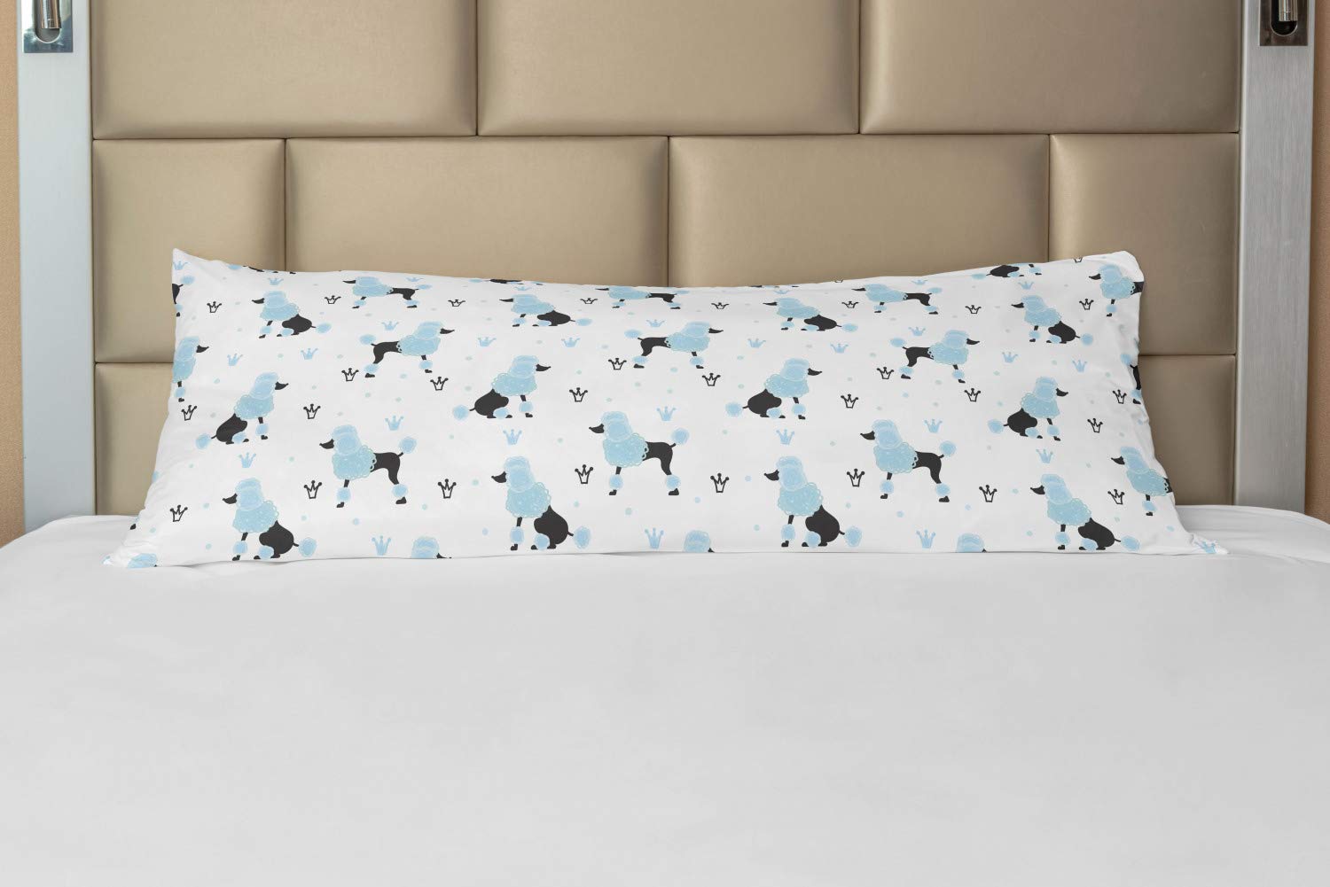 Ambesonne Poodle Body Pillow Cover with Zipper - Hand Drawn Crown & Fluffy Dog Design - 21x54 Inch Decorative Long Pillowcase in Pale Blue & White | Perfect for Dog Lovers' Bedroom Decor, Living Room Accent & Cozy Nap Companion