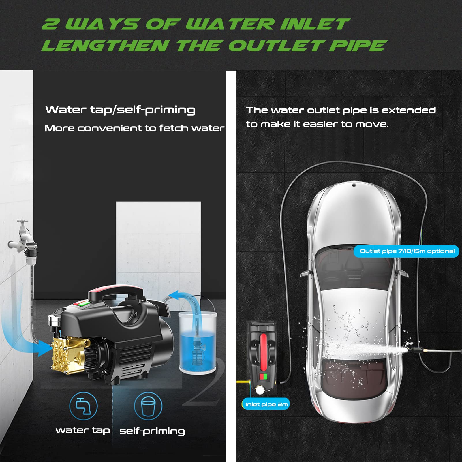 2800W High Power Electric Pressure Washer - 2600 PSI Max, 1.7 GPM with Detachable Spray Gun & Soap Tank - IPX5 Waterproof - 10m Hose - Perfect for Car Washing, Garden Cleaning, Home Maintenance and Driveway Cleaning