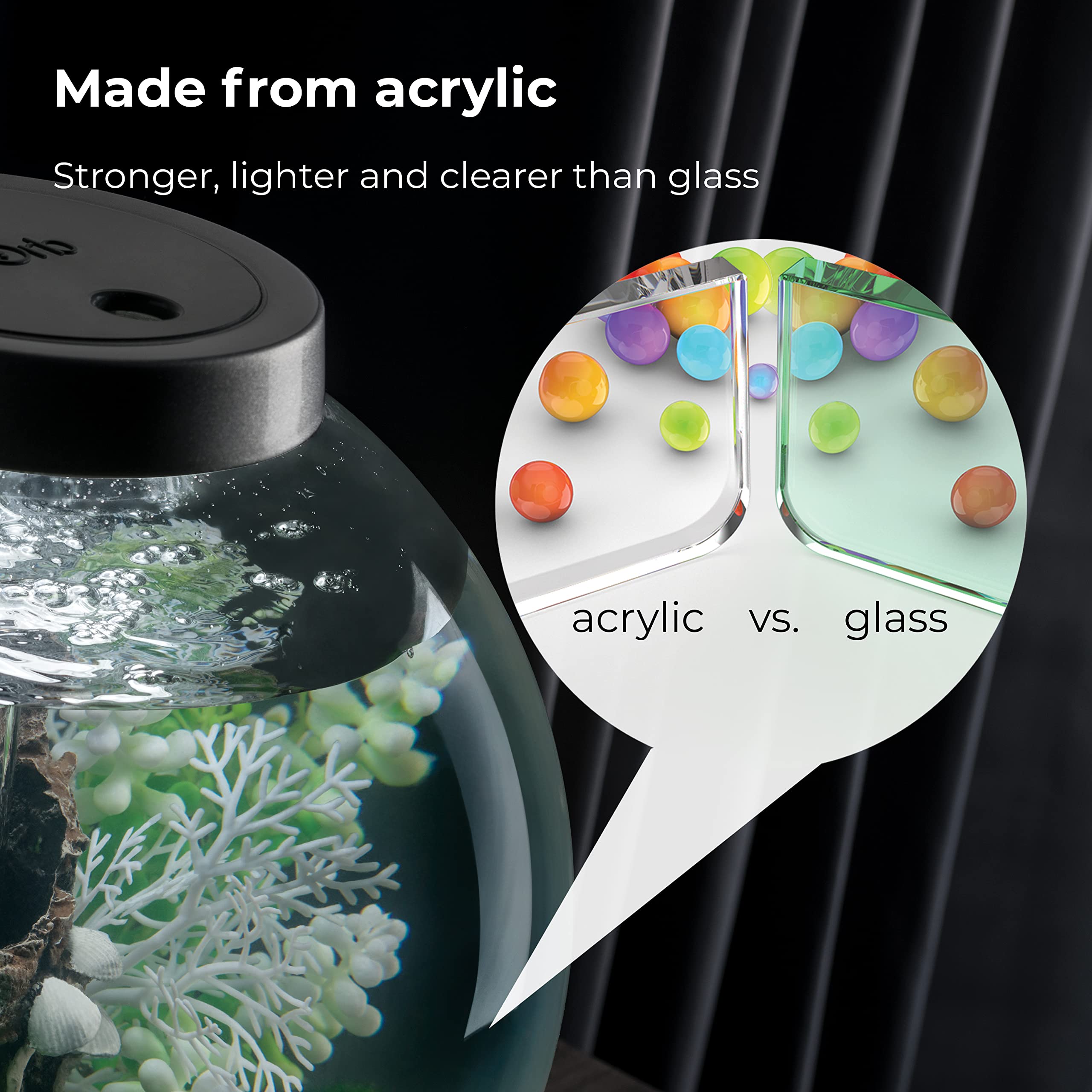 biOrb Classic 15 Acrylic 4-Gallon Aquarium with White LED Lights - Modern Compact Fish Tank for Tabletop or Desktop Display, Silver-Trimmed - Perfect for Home, Office Decor & Small Space Living